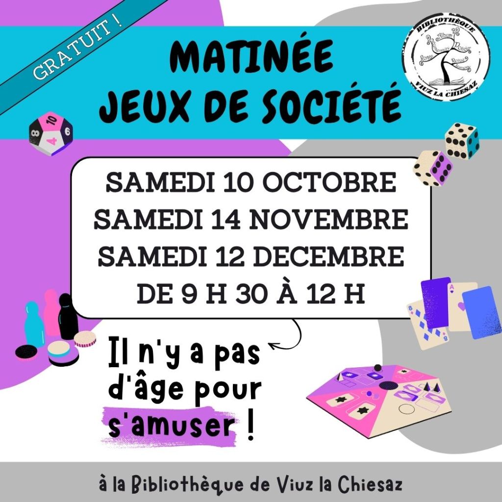 MATINÉE JEUX DE SOCIÉTÉ - Samedi 10 octobre 2026